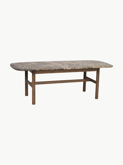 Westwing Mesa de centro ovalada de mármol y madera de roble Hammond