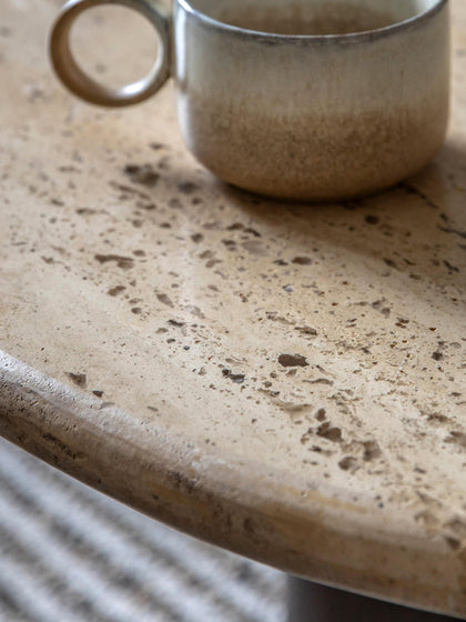 Westwing Mesa De Centro Redonda Con Tablero De Travertino Trevi Ø 75 Cm