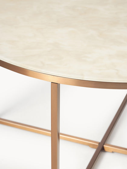 Westwing Mesa De Centro Redonda Con Tablero De Vidrio En Look Mármol Antigua