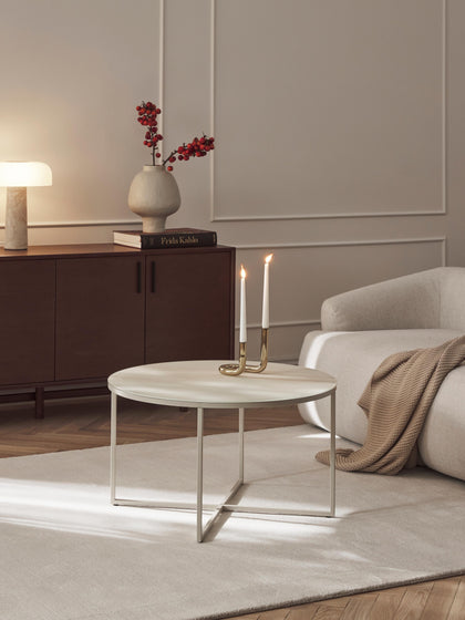 Westwing Mesa De Centro Redonda Con Tablero De Vidrio En Look Travertino Antigua