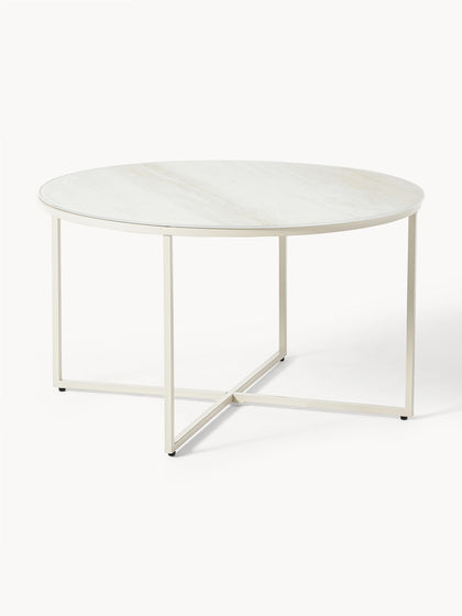 Westwing Mesa De Centro Redonda Con Tablero De Vidrio En Look Travertino Antigua