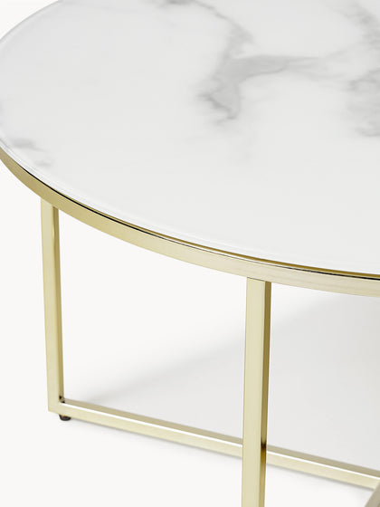 Westwing Mesa De Centro Redonda Con Tablero De Vidrio En Look Mármol Antigua