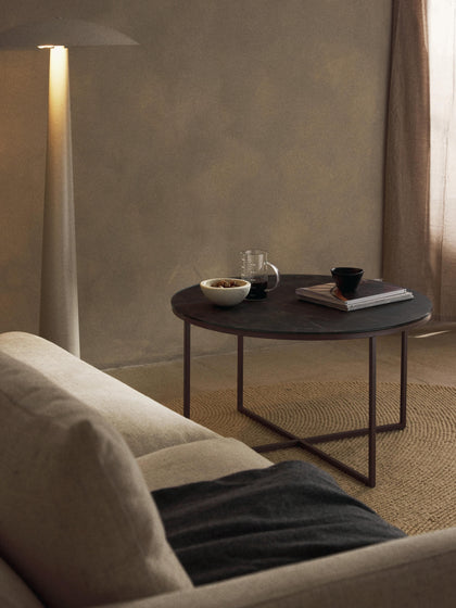 Westwing Mesa De Centro Redonda Con Tablero De Vidrio En Look Mármol Antigua