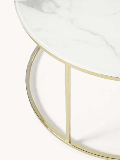 Westwing Mesa De Centro Redonda Con Tablero De Vidrio En Look Mármol Antigua