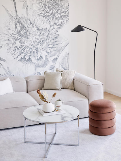 Westwing Mesa De Centro Redonda Con Tablero De Vidrio En Look Mármol Antigua