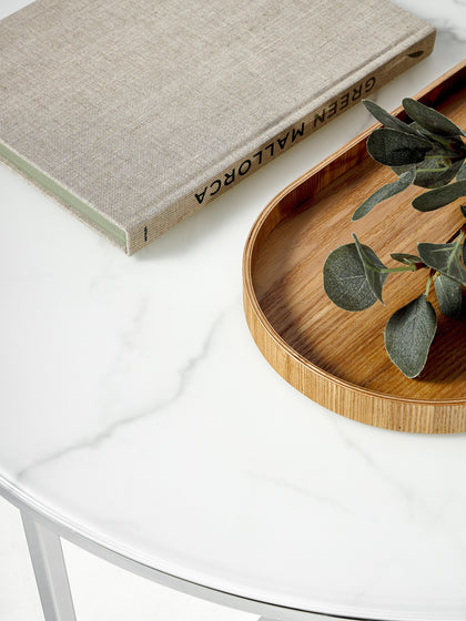 Westwing Mesa De Centro Redonda Con Tablero De Vidrio En Look Mármol Antigua