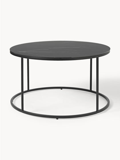 Westwing Mesa De Centro Redonda Con Tablero De Vidrio En Look Mármol Antigua