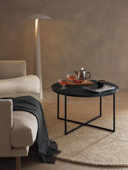 Westwing Mesa De Centro Redonda Con Tablero De Vidrio En Look Mármol Antigua