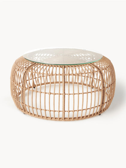 Westwing Mesa de centro redonda Costa con tablero de vidrio