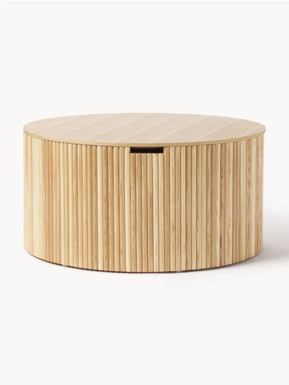 Westwing Mesa de centro redonda de madera Nele con espacio de almacenamiento