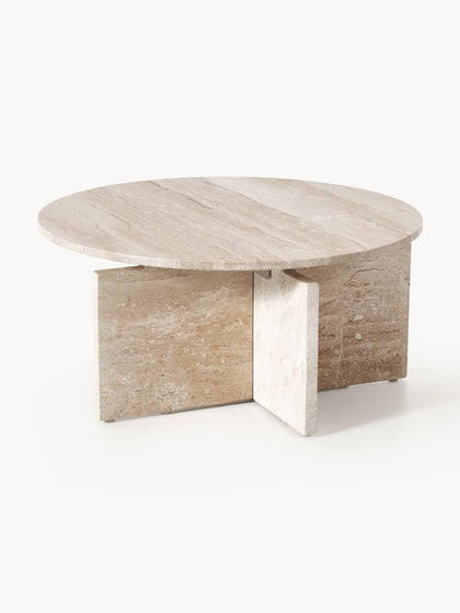 Westwing Mesa de centro redonda de travertino Marisa