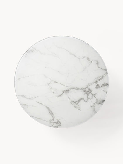 Westwing Mesa De Centro Redonda Grande Con Tablero De Vidrio En Look Mármol Antigua