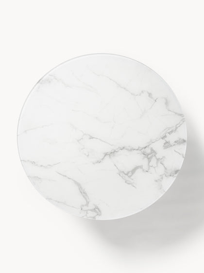 Westwing Mesa De Centro Redonda Grande Con Tablero De Vidrio En Look Mármol Antigua