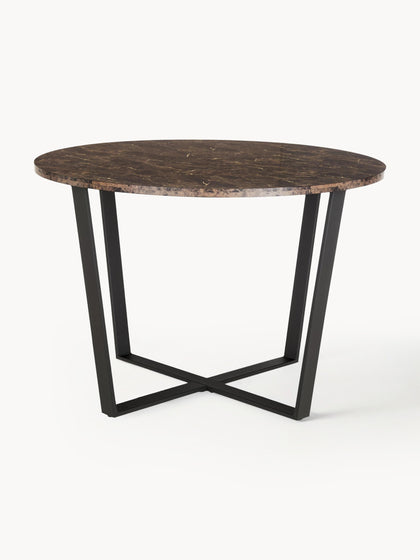 Westwing Mesa de comedor redonda Amble con tablero en look mármol Ø 110 cm