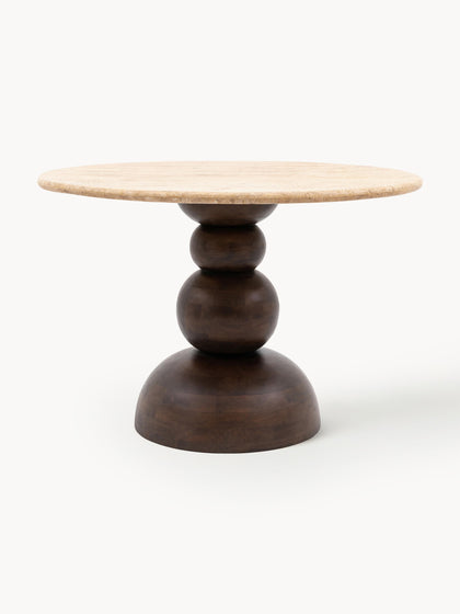 Westwing Mesa de comedor redonda Sculpt con tablero de travertino Ø 110 cm