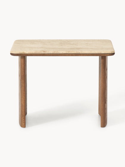 Westwing Mesas Auxiliares De Madera De Roble Con Tablero De Travertino Chandler 2 Uds