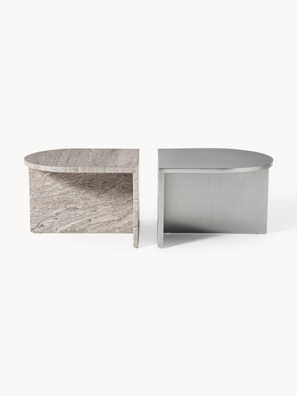 Westwing Mesas de centro ovaladas de metal y mármol Leander 2 uds