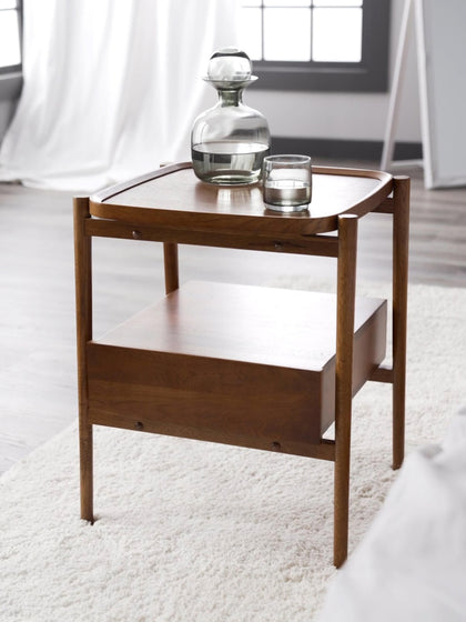 Westwing Mesilla De Noche Con Cajón De Madera De Roble Tony Barnizada En Oscuro