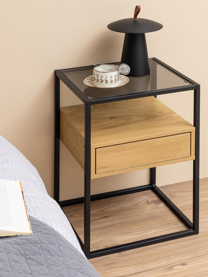 Westwing Mesita De Noche Con Tablero De Vidrio Randolf