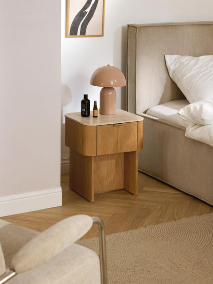 Westwing Mesita De Noche De Madera Con Tablero De Mármol Zumi