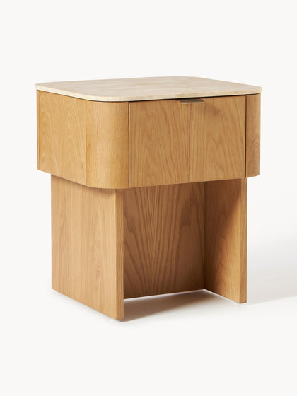 Westwing Mesita de noche de madera con tablero de mármol Zumi