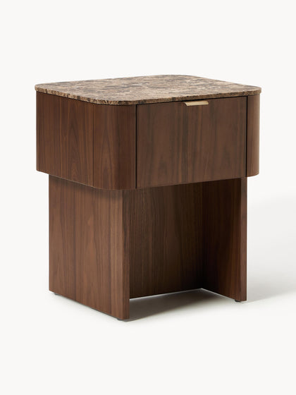 Westwing Mesita de noche de madera con tablero de mármol Zumi