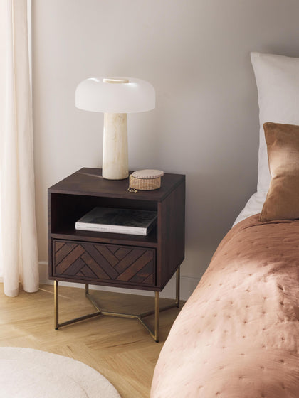 Westwing Mesita De Noche De Madera De Mango Con Diseño Espiga Luca