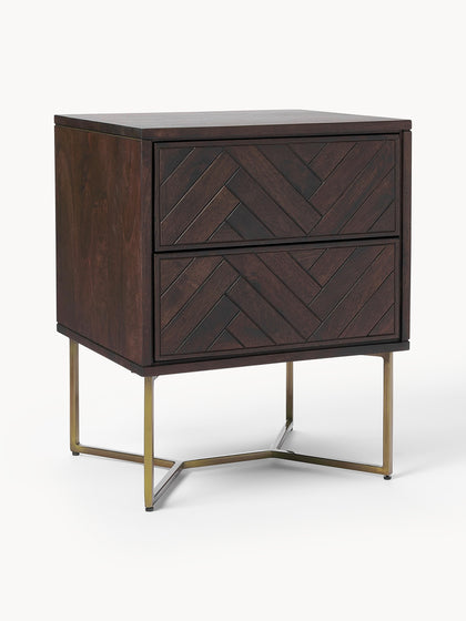 Westwing Mesita de noche de madera de mango con diseño espiga Luca