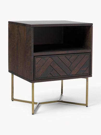 Westwing Mesita de noche de madera de mango con diseño espiga Luca