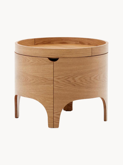 Westwing Mesita De Noche Redonda De Madera De Eucalipto Con Espacio De Almacenamiento Octavia