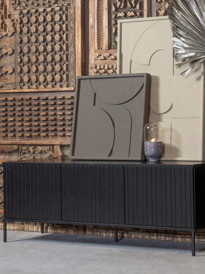 Westwing Mueble TV De Madera De Pino Con Frente Acanalado Avourio 3 Puertas