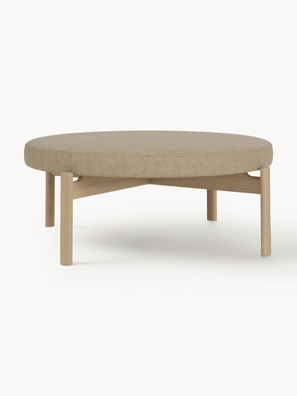 Westwing Puf de madera de roble en tejido bouclé Passage