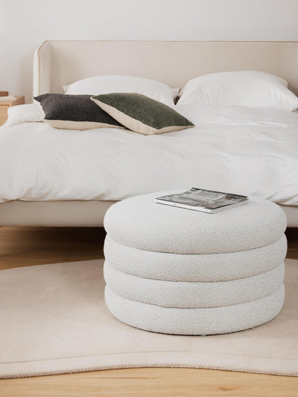 Westwing Puf Reposapiés Grande En Tejido Bouclé Con Espacio De Almacenamiento Alto