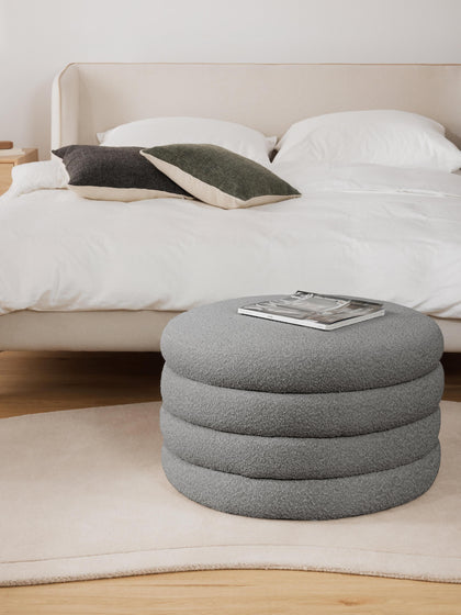 Westwing Puf Reposapiés Grande En Tejido Bouclé Con Espacio De Almacenamiento Alto