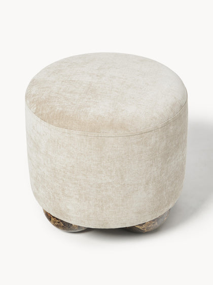 Westwing Puf Reposapiés Tapizado Con Patas De Bola De Mármol Lino