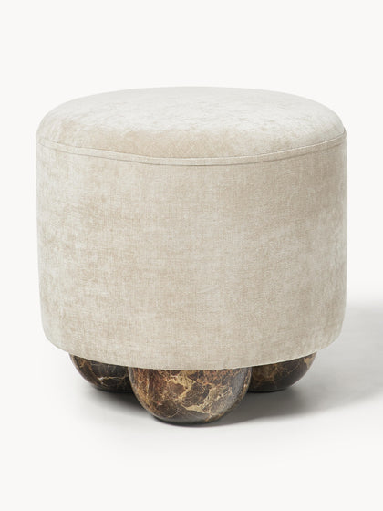 Westwing Puf Reposapiés Tapizado Con Patas De Bola De Mármol Lino