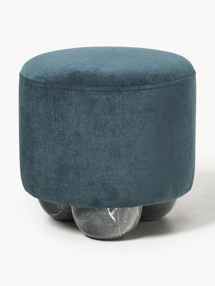 Westwing Puf Reposapiés Tapizado Con Patas De Bola De Mármol Lino