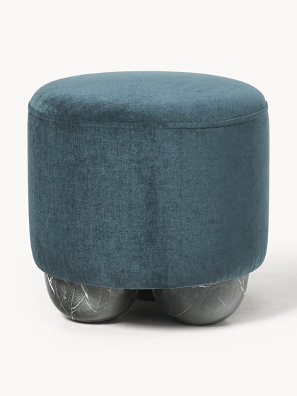 Westwing Puf reposapiés tapizado con patas de bola de mármol Lino