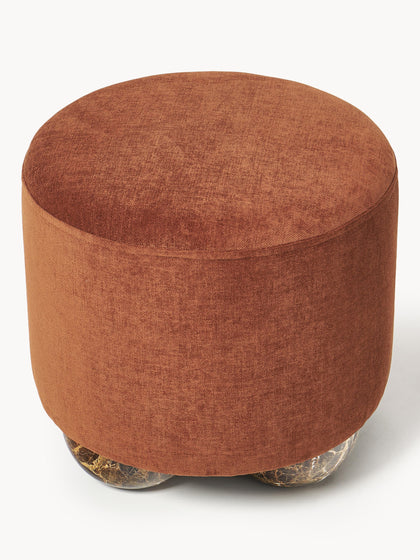 Westwing Puf Reposapiés Tapizado Con Patas De Bola De Mármol Lino