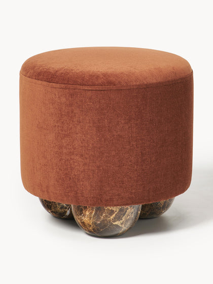 Westwing Puf Reposapiés Tapizado Con Patas De Bola De Mármol Lino