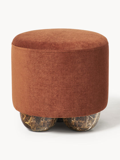 Westwing Puf reposapiés tapizado con patas de bola de mármol Lino