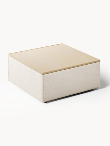 Westwing Reposapiés Puf De Mezcla De Lino Con Espacio De Almacenamiento Lennon