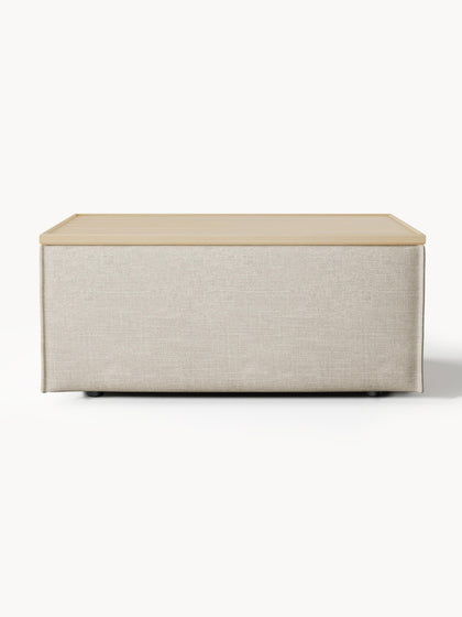 Westwing Reposapiés Puf De Mezcla De Lino Con Espacio De Almacenamiento Lennon