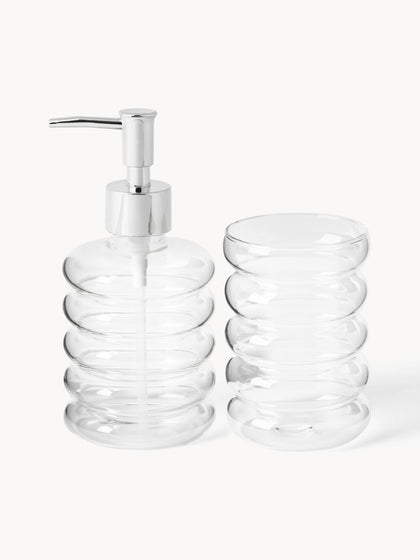 Westwing Set de accesorios de baño de vidrio soplado artesanalmente Bubbly 2 uds