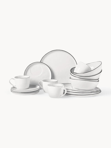 Westwing Set de desayuno artesanal de porcelana Salt 4 comensales (16 pzas.)