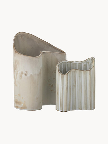 Westwing Set de jarrones artesanales de gres Henaj 2 uds