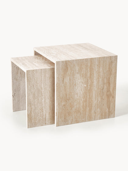 Westwing Set de mesas auxiliares de travertino Varu 2 uds