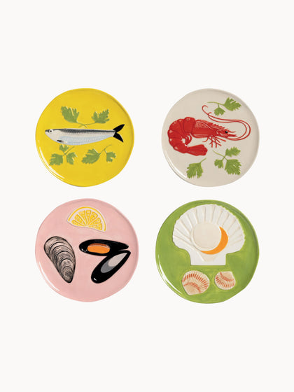 Westwing Set de platos de dolomita pintado a mano De La Mer 4 uds