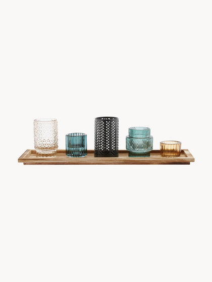 Westwing Set de portavelas con bandeja de madera Homa 6 pzas