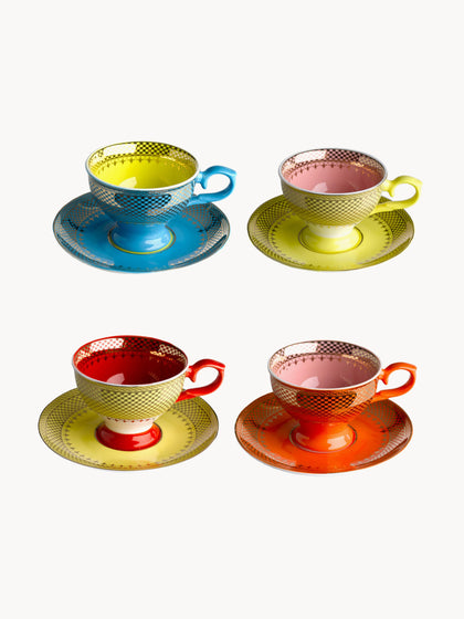 Westwing Set de tazas de espresso con platitos Grandma 4 uds